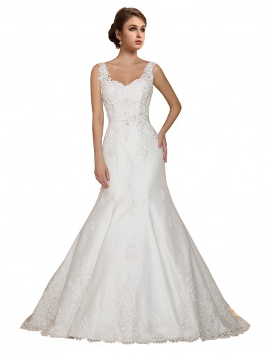 Cap Sleeves Ivory Mermaid V-Neck Wedding Dress Lincoln