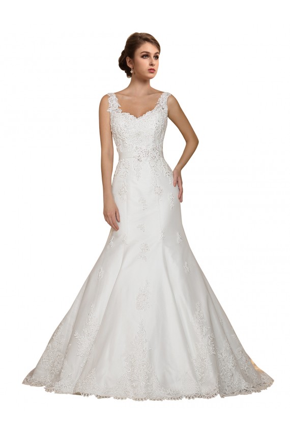 Cap Sleeves Ivory Mermaid V-Neck Wedding Dress Lincoln