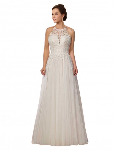 Sleeveless Ivory A-Line Tulle Illusion Neck Wedding Dress Lincoln