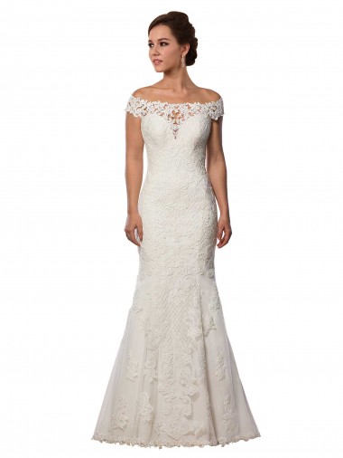 Cap Sleeves Ivory Mermaid Off the Shoulder Boho Wedding Dress Lincoln