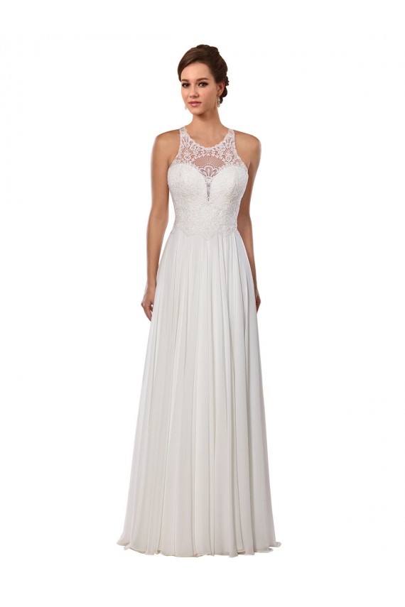 Sleeveless Ivory Sheath Illusion Neck Wedding Dress Lincoln