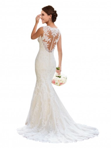 Sleeveless White Mermaid V-Neck Wedding Dress Lincoln