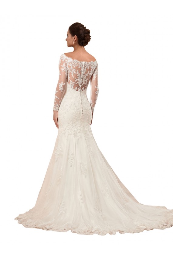 Long Sleeves Ivory Mermaid Bateau Neck Sexy Wedding Dress Lincoln