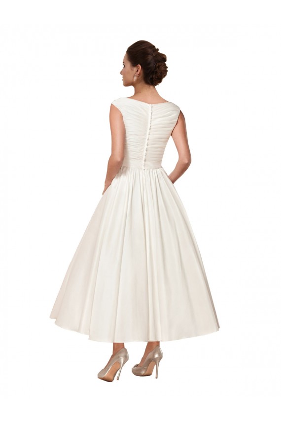 Sleeveless Ivory A-Line Satin V-Neck Wedding Dress Lincoln