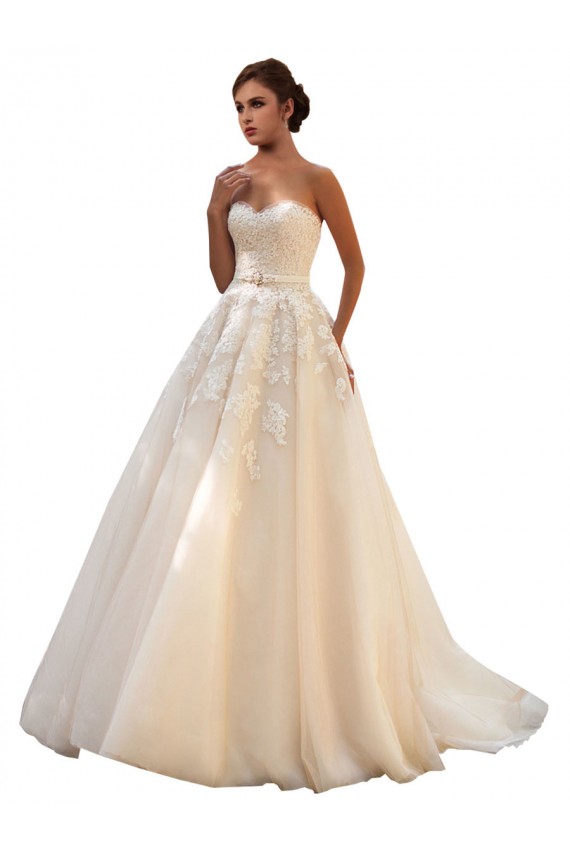 Sleeveless Ivory & Champagne Ball Gown Sweetheart Long Wedding Dress Lincoln