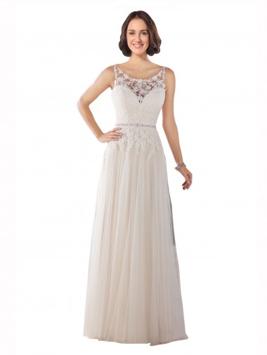 Sleeveless Ivory & Champagne A-Line Illusion Neck Boho Wedding Dress Lincoln