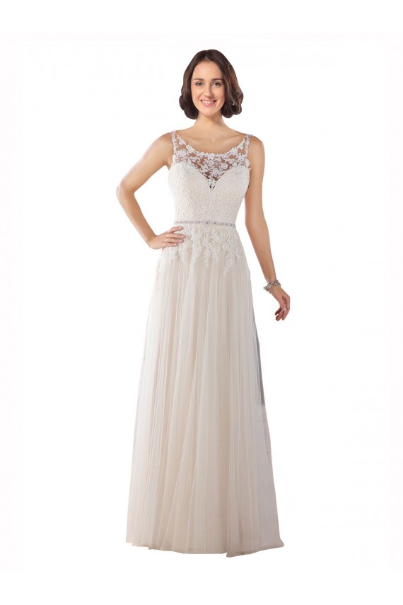 Sleeveless Ivory & Champagne A-Line Illusion Neck Boho Wedding Dress Lincoln