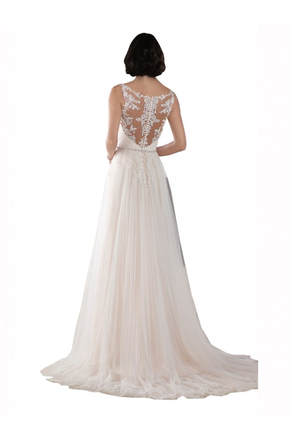 Sleeveless Ivory & Champagne A-Line Illusion Neck Boho Wedding Dress Lincoln