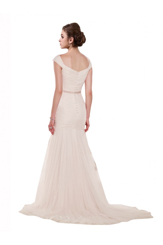 Sleeveless Ivory Mermaid Tulle Off the Shoulder Beach Wedding Dress Lincoln