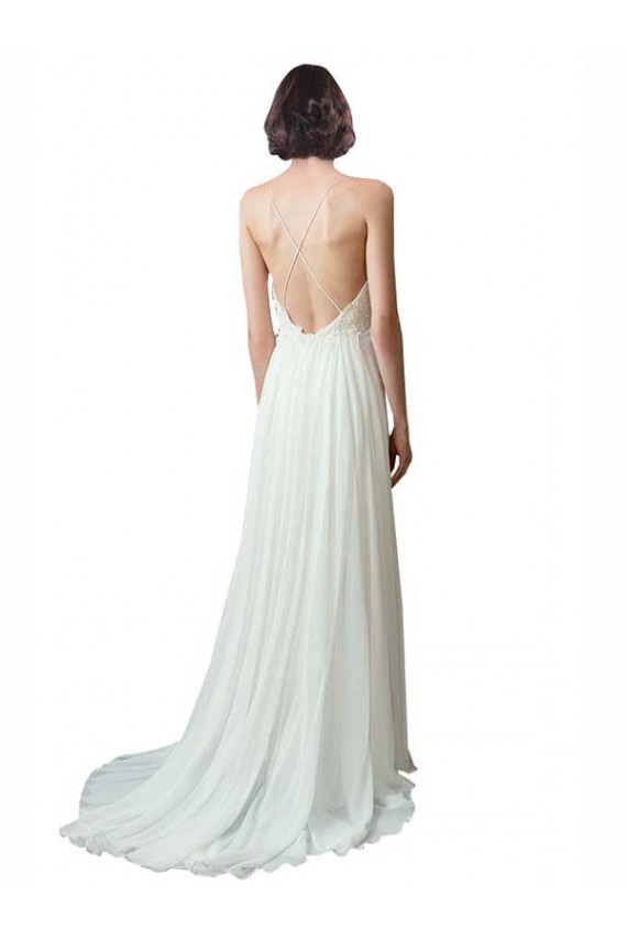 Sleeveless Ivory A-Line Spaghetti Straps Beach Wedding Dress Lincoln
