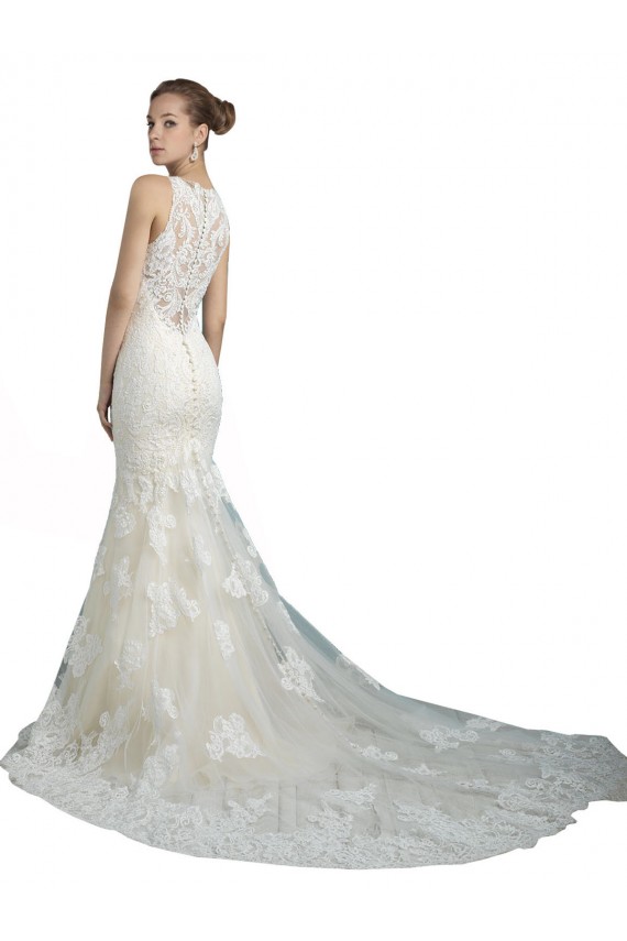 Sleeveless Ivory Mermaid Illusion Neck Beach Wedding Dress Lincoln