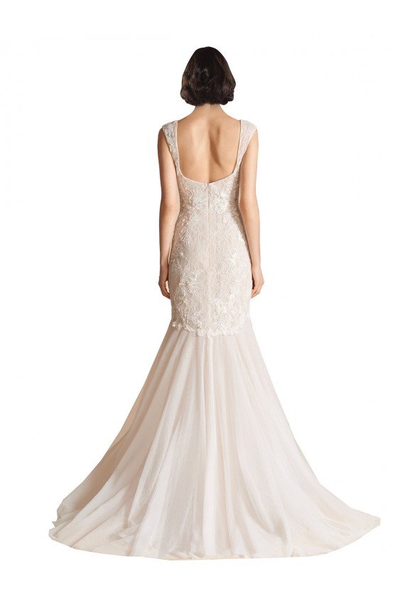 Sleeveless Ivory & Champagne Low Back Mermaid V-Neck Wedding Dress Lincoln