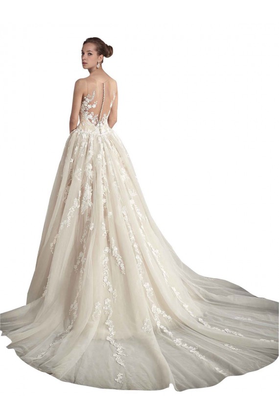 Sleeveless Ivory & Champagne A-Line Illusion Neck Wedding Dress Lincoln