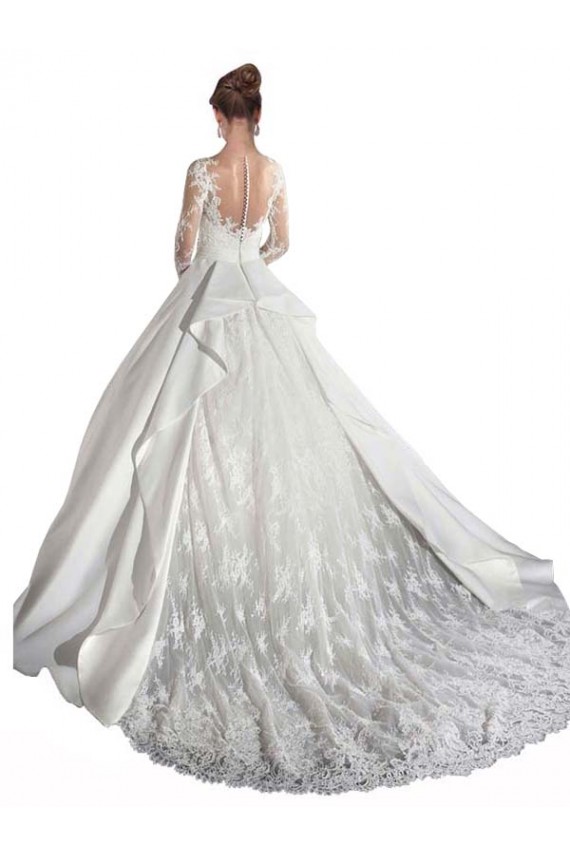 Long Sleeves White A-Line Illusion Neck Wedding Dress Lincoln