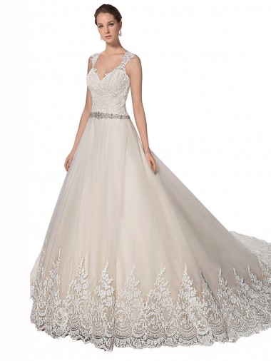 Sleeveless Ivory & Champagne A-Line Sweetheart Wedding Dress Lincoln