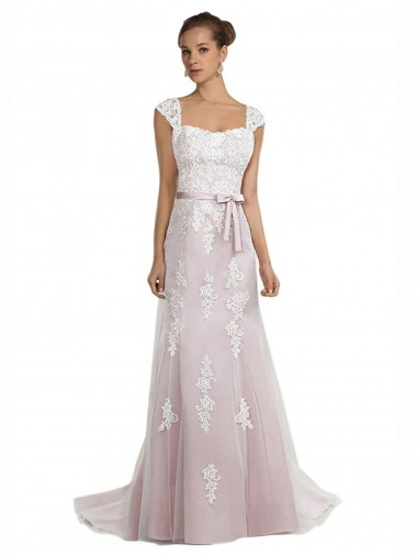 Sleeveless Ivory & Pink Mermaid Strapless Beach Wedding Dress Lincoln