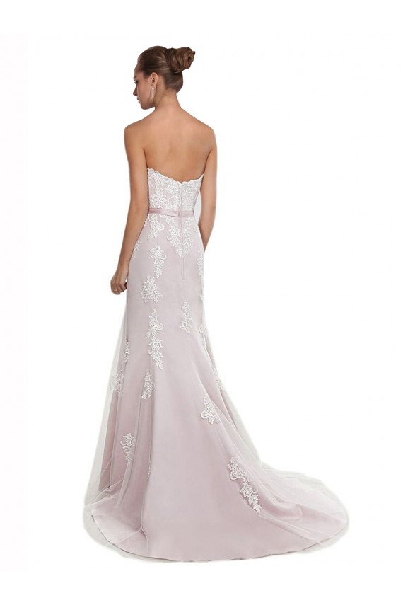 Sleeveless Ivory & Pink Mermaid Strapless Beach Wedding Dress Lincoln