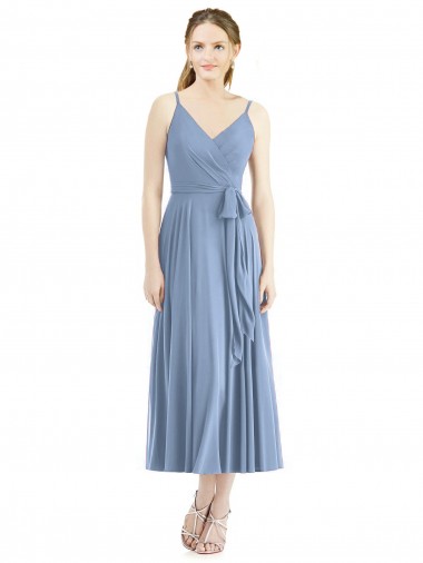 Sleeveless Dusty Blue A-Line Spaghetti Straps Bridesmaid Dress Lincoln