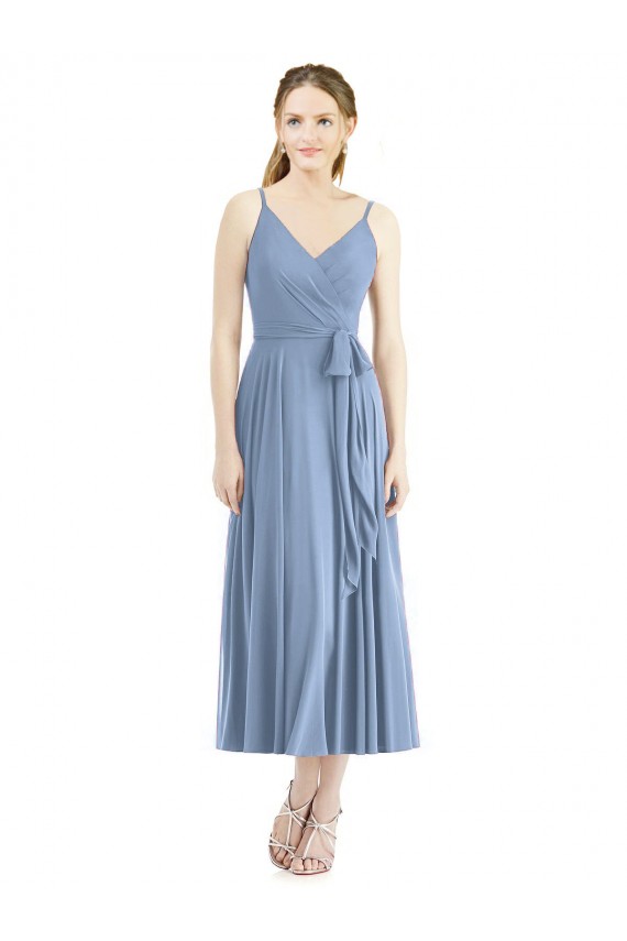 Sleeveless Dusty Blue A-Line Spaghetti Straps Bridesmaid Dress Lincoln