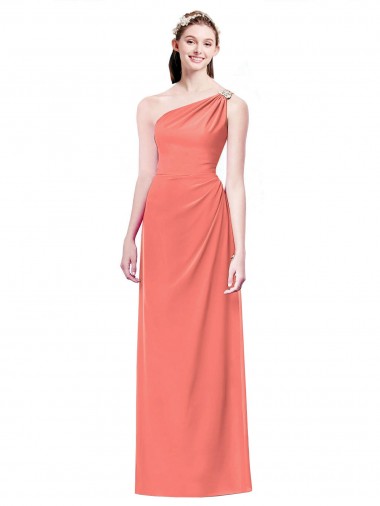 Sleeveless Coral A-Line One Shoulder Bridesmaid Dress Lincoln