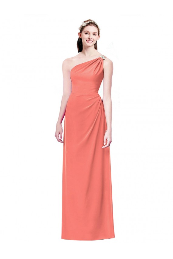 Sleeveless Coral A-Line One Shoulder Bridesmaid Dress Lincoln