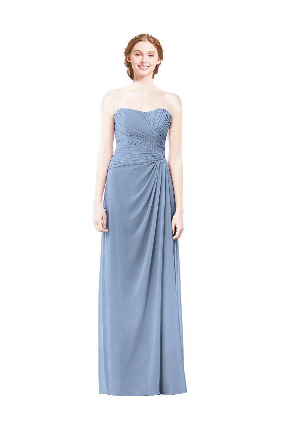 Sleeveless Dusty Blue A-Line Strapless Formal Dresses / Bridesmaid Dresses Lincoln