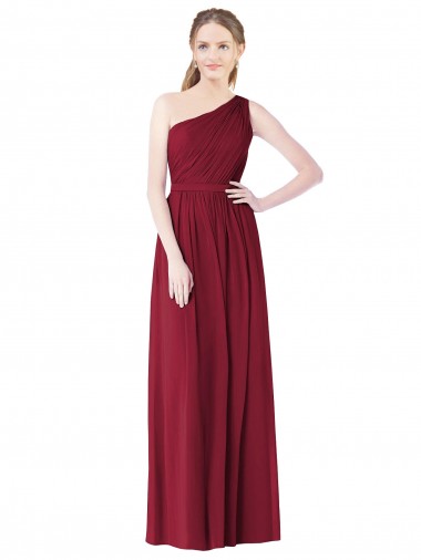 Sleeveless Burgundy A-Line One Shoulder Bridesmaid Gown Lincoln