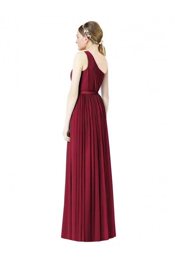 Sleeveless Burgundy A-Line One Shoulder Bridesmaid Gown Lincoln