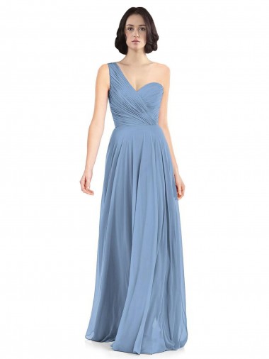 Sleeveless Dusty Blue A-Line One Shoulder Formal Dress / Bridesmaid Dress Lincoln
