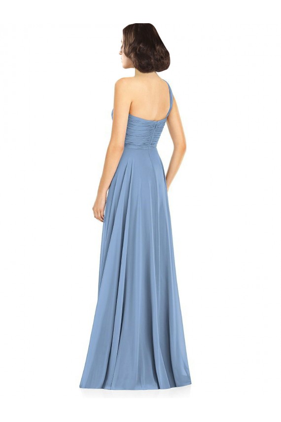 Sleeveless Dusty Blue A-Line One Shoulder Formal Dress / Bridesmaid Dress Lincoln
