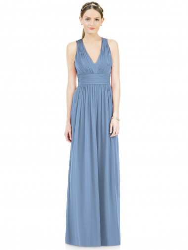 Sleeveless Dusty Blue A-Line V-Neck Bridesmaid Gowns Lincoln