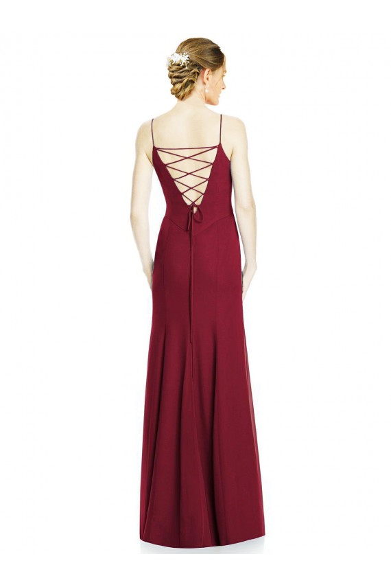 Sleeveless Burgundy Mermaid Spaghetti Straps Bridal Party Dress Lincoln