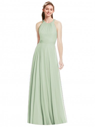 Sleeveless Sage A-Line Halter Neck Bridesmaid Dress / Evening Dress Lincoln