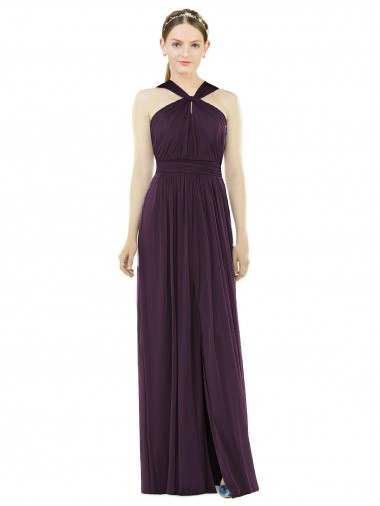 Sleeveless Grape V-Back A-Line Halter Neck Semi Formal Evening Dress / Bridesmaid Dress Lincoln