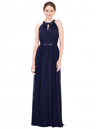 Sleeveless Dark Navy A-Line High Neck Bridesmaid Dress / Formal Dress Lincoln