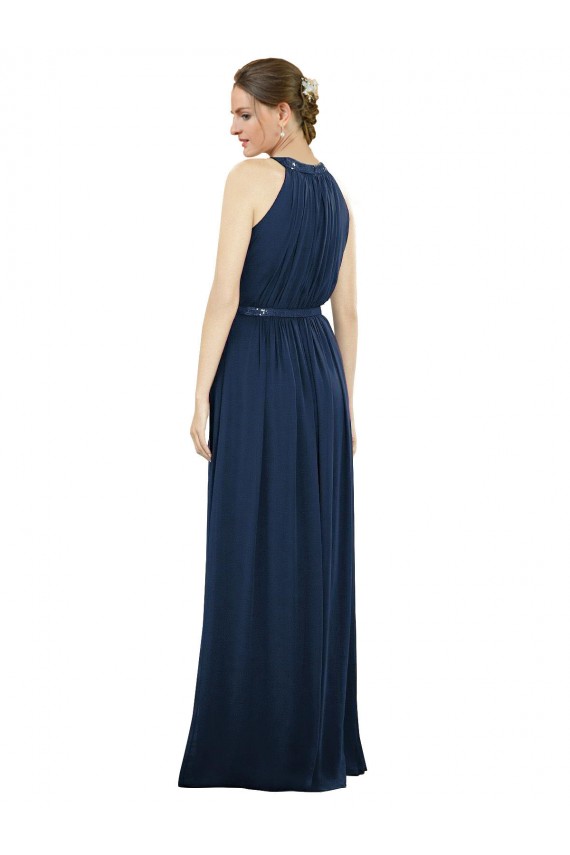 Sleeveless Dark Navy A-Line High Neck Bridesmaid Dress / Formal Dress Lincoln
