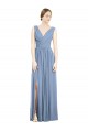 Sleeveless Dusty Blue A-Line V-Neck Semi Formal Evening Dress / Bridesmaid Dress Lincoln