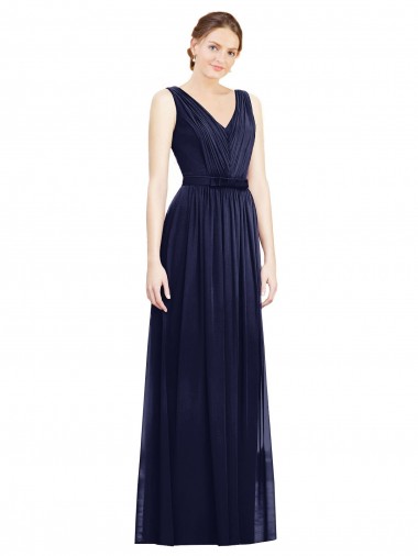Sleeveless Dark Navy A-Line V-Neck Bridesmaid Gowns Lincoln