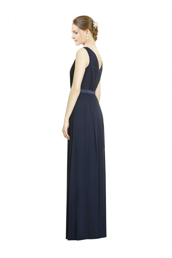Sleeveless Dark Navy A-Line V-Neck Bridesmaid Gowns Lincoln