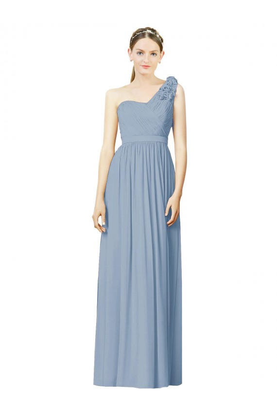 Sleeveless Dusty Blue A-Line One Shoulder Bridesmaid Dress Lincoln