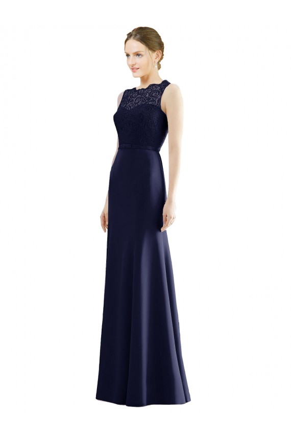 Sleeveless Dark Navy Mermaid Illusion Neck Bridesmaid Dress Lincoln