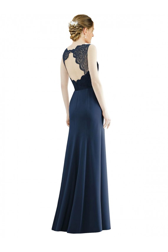 Sleeveless Dark Navy Mermaid Illusion Neck Bridesmaid Dress Lincoln