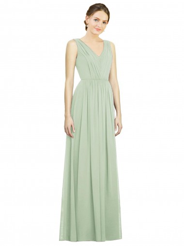 Sleeveless Sage V-Back A-Line V-Neck Bridesmaid Dress Lincoln