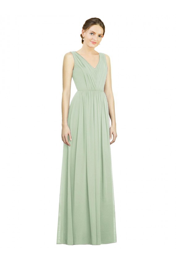 Sleeveless Sage V-Back A-Line V-Neck Bridesmaid Dress Lincoln