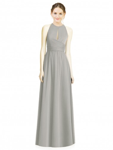 Sleeveless Silver A-Line Halter Neck Bridesmaid Dress / Evening Dress Lincoln