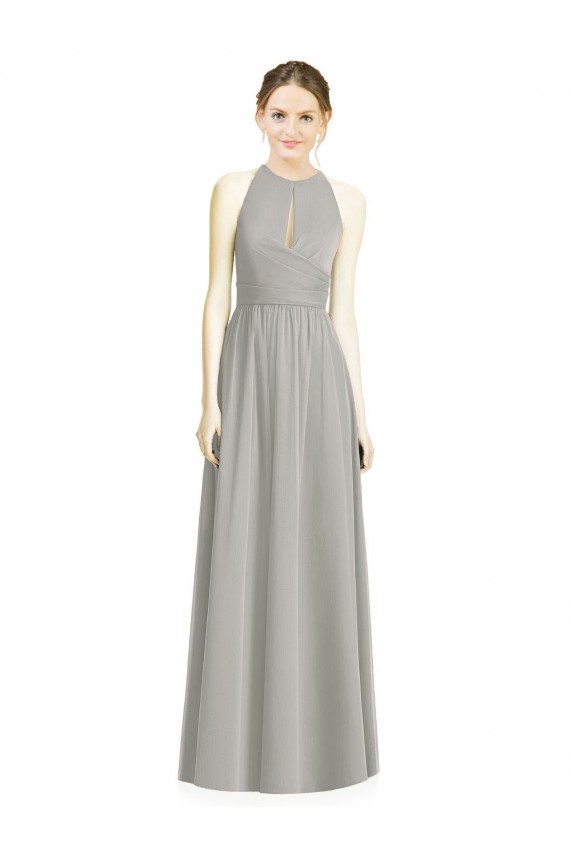 Sleeveless Silver A-Line Halter Neck Bridesmaid Dress / Evening Dress Lincoln