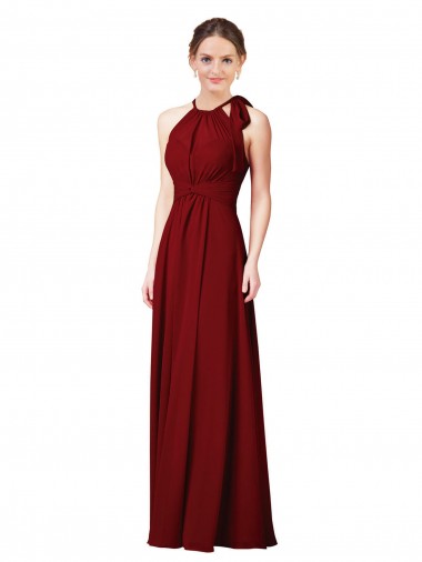 Sleeveless Burgundy Sheath Halter Neck Bridesmaid Dress Lincoln
