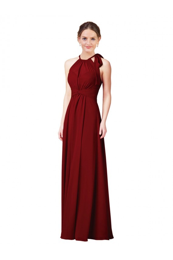 Sleeveless Burgundy Sheath Halter Neck Bridesmaid Dress Lincoln