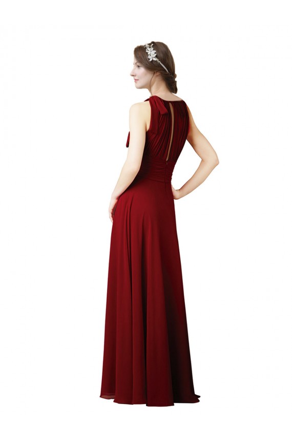 Sleeveless Burgundy Sheath Halter Neck Bridesmaid Dress Lincoln