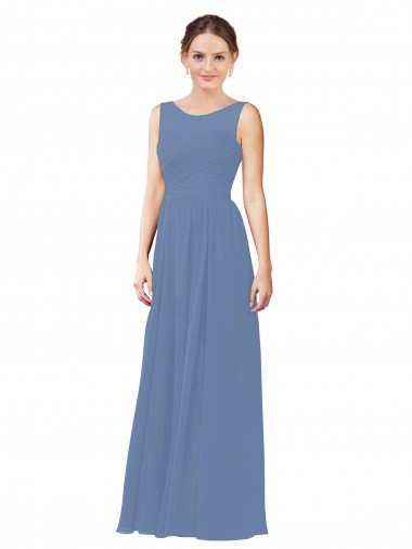 Sleeveless Windsor Blue Sheath Illusion Neck Bridesmaid Dress Lincoln
